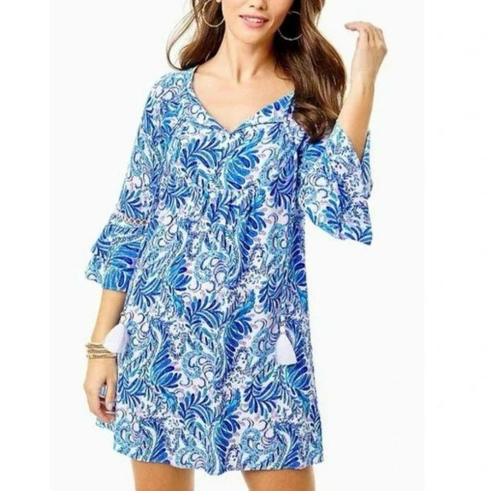 Lilly Pulitzer Azita Tunic Bird Is The Word Dress In Baha Blue  XL